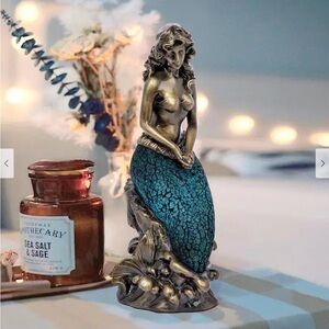 Bronze Mermaid Figurine with Turquoise Crackle Tail lamp